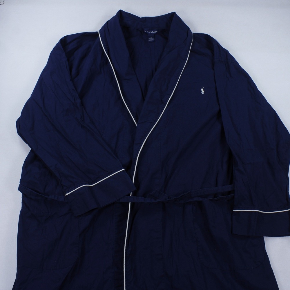 Polo Ralph Lauren Mens Sleep Robe L/XL Cotton Classic Piped Kimono Belted